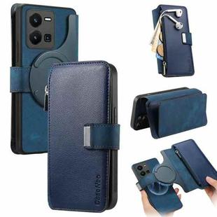 For vivo Y35 4G 2022 CaseNeo MagSafe RFID Anti-theft Zipper Wallet Retro Leather Phone Case(Blue)