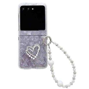 For Motorola Razr 50 / 60 Pearlescent Shell Texture Heart Pattern Phone Case with Bracelet(Pink)