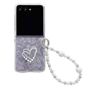 For Motorola Razr 60 Ultra Pearlescent Shell Texture Heart Pattern Phone Case with Bracelet(Pink)
