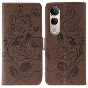 For vivo V50 Lite 5G Rose Butterfly Embossed Leather Phone Case(Brown)