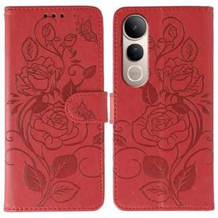 For vivo V50 Lite 5G Rose Butterfly Embossed Leather Phone Case(Red)