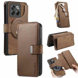 For OnePlus 12 CaseNeo MagSafe RFID Anti-theft Zipper Wallet Retro Leather Phone Case(Brown)
