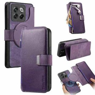 For OnePlus 12 CaseNeo MagSafe RFID Anti-theft Zipper Wallet Retro Leather Phone Case(Purple)