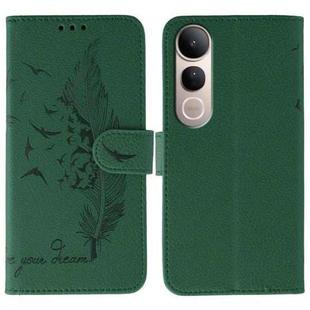 For vivo V50 Lite 5G Feather Pattern Litchi Texture Leather Phone Case(Green)