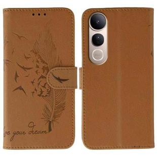 For vivo V50 Lite 5G Feather Pattern Litchi Texture Leather Phone Case(Brown)