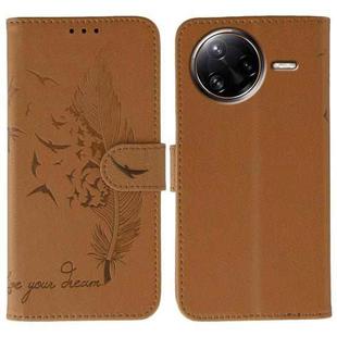 For Xiaomi Poco F7 Ultra / Redmi K80 Pro Feather Pattern Litchi Texture Leather Phone Case(Brown)