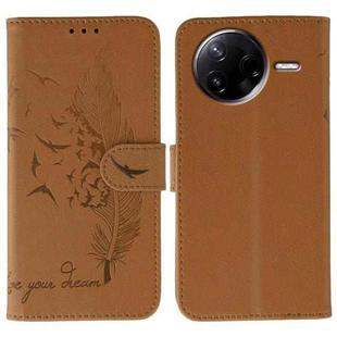 For Xiaomi Poco F7 Pro / Redmi K80 Feather Pattern Litchi Texture Leather Phone Case(Brown)