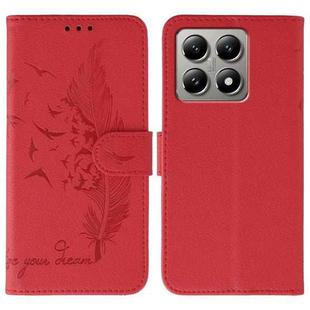 For Xiaomi 14T Feather Pattern Litchi Texture Leather Phone Case(Red)