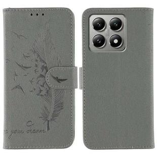 For Xiaomi 14T Feather Pattern Litchi Texture Leather Phone Case(Gray)