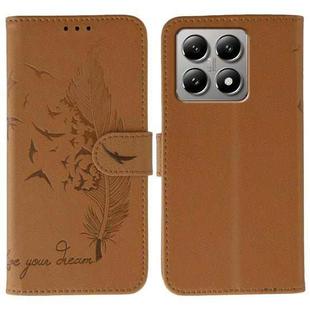 For Xiaomi 14T Feather Pattern Litchi Texture Leather Phone Case(Brown)