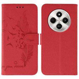 For Xiaomi Poco C75 4G Feather Pattern Litchi Texture Leather Phone Case(Red)