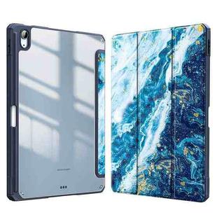 For Huawei MatePad 11 2023 Marble Pattern Crystal Acrylic Smart Tablet Leather Case with Pen Slot(Sea Waves)