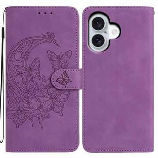 For iPhone 17 Moonlit Butterfly Dance Pattern Embossed Leather Phone Case(Purple)