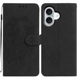 For iPhone 17 Moonlit Butterfly Dance Pattern Embossed Leather Phone Case(Black)