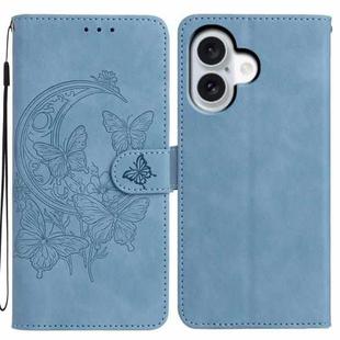For iPhone 17 Moonlit Butterfly Dance Pattern Embossed Leather Phone Case(Blue)
