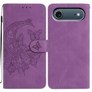 For iPhone 17 Air Moonlit Butterfly Dance Pattern Embossed Leather Phone Case(Purple)