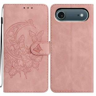 For iPhone 17 Air Moonlit Butterfly Dance Pattern Embossed Leather Phone Case(Pink)