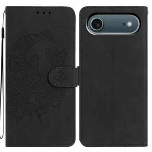 For iPhone 17 Air Moonlit Butterfly Dance Pattern Embossed Leather Phone Case(Black)