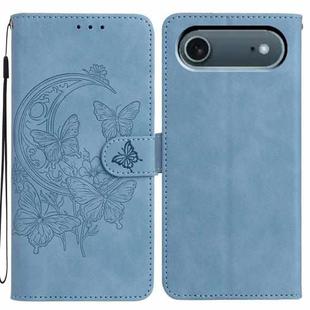 For iPhone 17 Air Moonlit Butterfly Dance Pattern Embossed Leather Phone Case(Blue)