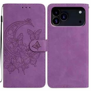 For iPhone 17 Pro Max Moonlit Butterfly Dance Pattern Embossed Leather Phone Case(Purple)