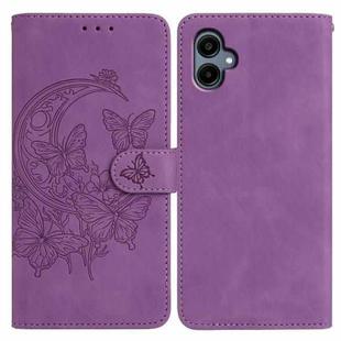 For Samsung Galaxy A07 5G Moonlit Butterfly Dance Pattern Embossed Leather Phone Case(Purple)