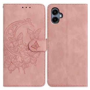 For Samsung Galaxy A07 5G Moonlit Butterfly Dance Pattern Embossed Leather Phone Case(Pink)