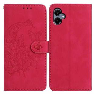 For Samsung Galaxy A07 5G Moonlit Butterfly Dance Pattern Embossed Leather Phone Case(Rose Red)