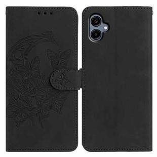 For Samsung Galaxy A07 5G Moonlit Butterfly Dance Pattern Embossed Leather Phone Case(Black)