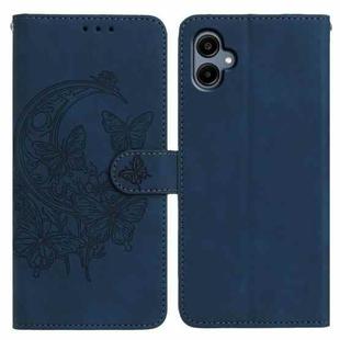 For Samsung Galaxy A07 5G Moonlit Butterfly Dance Pattern Embossed Leather Phone Case(Navy Blue)