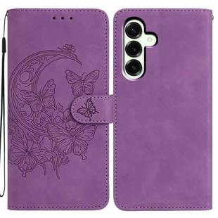 For Samsung Galaxy A17 5G Moonlit Butterfly Dance Pattern Embossed Leather Phone Case(Purple)
