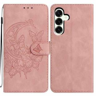 For Samsung Galaxy A17 5G Moonlit Butterfly Dance Pattern Embossed Leather Phone Case(Pink)