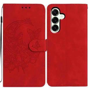 For Samsung Galaxy A17 5G Moonlit Butterfly Dance Pattern Embossed Leather Phone Case(Red)