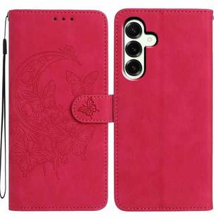 For Samsung Galaxy A17 5G Moonlit Butterfly Dance Pattern Embossed Leather Phone Case(Rose Red)