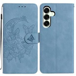 For Samsung Galaxy A17 5G Moonlit Butterfly Dance Pattern Embossed Leather Phone Case(Blue)