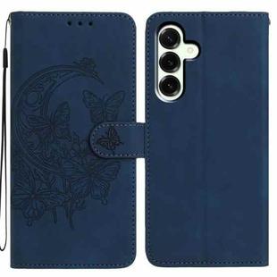 For Samsung Galaxy A17 5G Moonlit Butterfly Dance Pattern Embossed Leather Phone Case(Navy Blue)