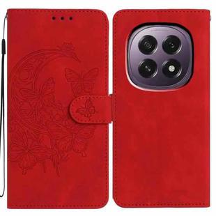 For OPPO A5 5G Global Moonlit Butterfly Dance Pattern Embossed Leather Phone Case(Red)