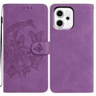 For OPPO Reno14 5G Global Moonlit Butterfly Dance Pattern Embossed Leather Phone Case(Purple)