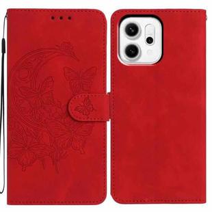 For OPPO Reno14 5G Global Moonlit Butterfly Dance Pattern Embossed Leather Phone Case(Red)