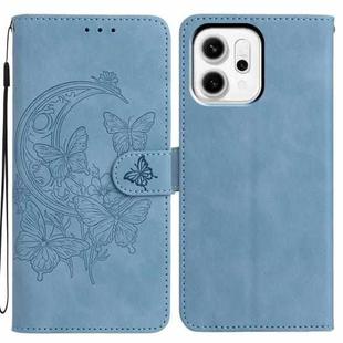 For OPPO Reno14 5G Global Moonlit Butterfly Dance Pattern Embossed Leather Phone Case(Blue)