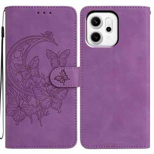 For OPPO Reno14 Pro 5G Global Moonlit Butterfly Dance Pattern Embossed Leather Phone Case(Purple)