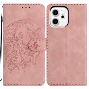For OPPO Reno14 Pro 5G Global Moonlit Butterfly Dance Pattern Embossed Leather Phone Case(Pink)