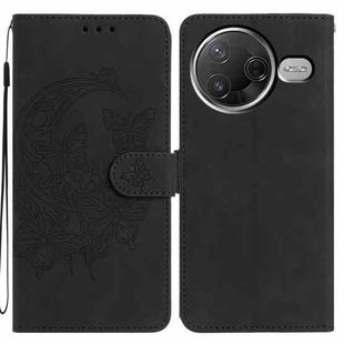 For Xiaomi Poco F7 Pro Moonlit Butterfly Dance Pattern Embossed Leather Phone Case(Black)