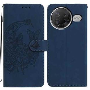 For Xiaomi Poco F7 Pro Moonlit Butterfly Dance Pattern Embossed Leather Phone Case(Navy Blue)