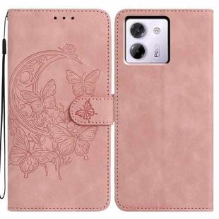 For Xiaomi Poco M7 Pro 5G Moonlit Butterfly Dance Pattern Embossed Leather Phone Case(Pink)