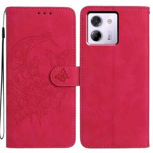 For Xiaomi Poco M7 Pro 5G Moonlit Butterfly Dance Pattern Embossed Leather Phone Case(Rose Red)