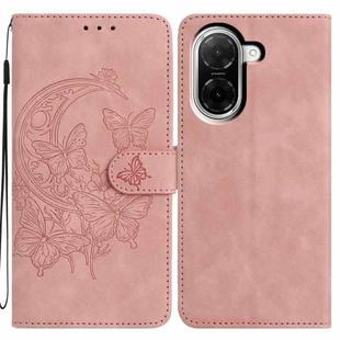 For Xiaomi Poco C71 Global Moonlit Butterfly Dance Pattern Embossed Leather Phone Case(Pink)