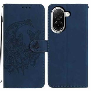 For Xiaomi Poco C71 Global Moonlit Butterfly Dance Pattern Embossed Leather Phone Case(Navy Blue)