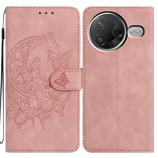 For Redmi K80 / K80 Pro Moonlit Butterfly Dance Pattern Embossed Leather Phone Case(Pink)