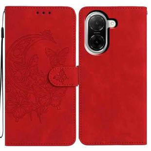 For Redmi A5 4G 171.7mm Moonlit Butterfly Dance Pattern Embossed Leather Phone Case(Red)