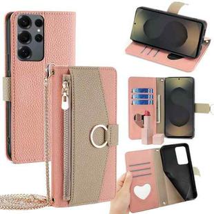 For Samsung Galaxy S25 Ultra 5G Crossbody Litchi Texture Leather Phone Case(Pink)